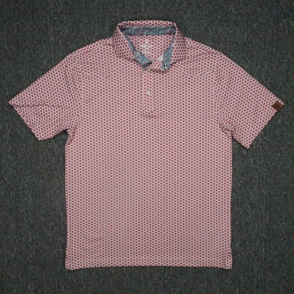 Iron Oak Shirt Mens Small Red Bowie Texas Print Polo Short Sleeve Pearl Snap